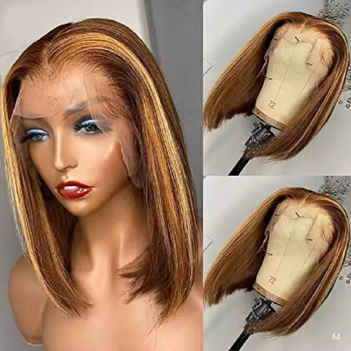 Christmas Piano Color Straight Short Bob Wig Raw Brazilian Virgin Human Hair Wig 4x4 HD Lace Front Wig for Black Women