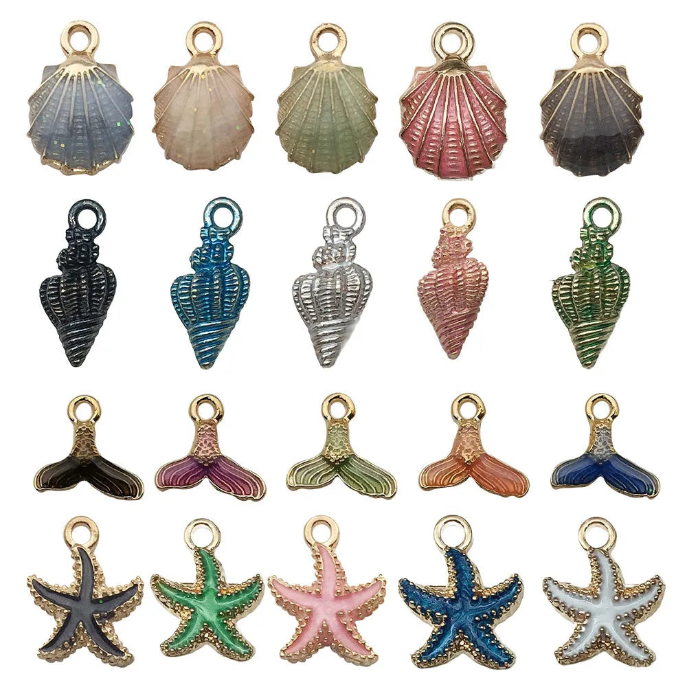 Hot Sale Natural Crafts Alloy Ocean Starfish Conch Seashell Enamel for DIY Nautical Jewelry Making Home Decoration
