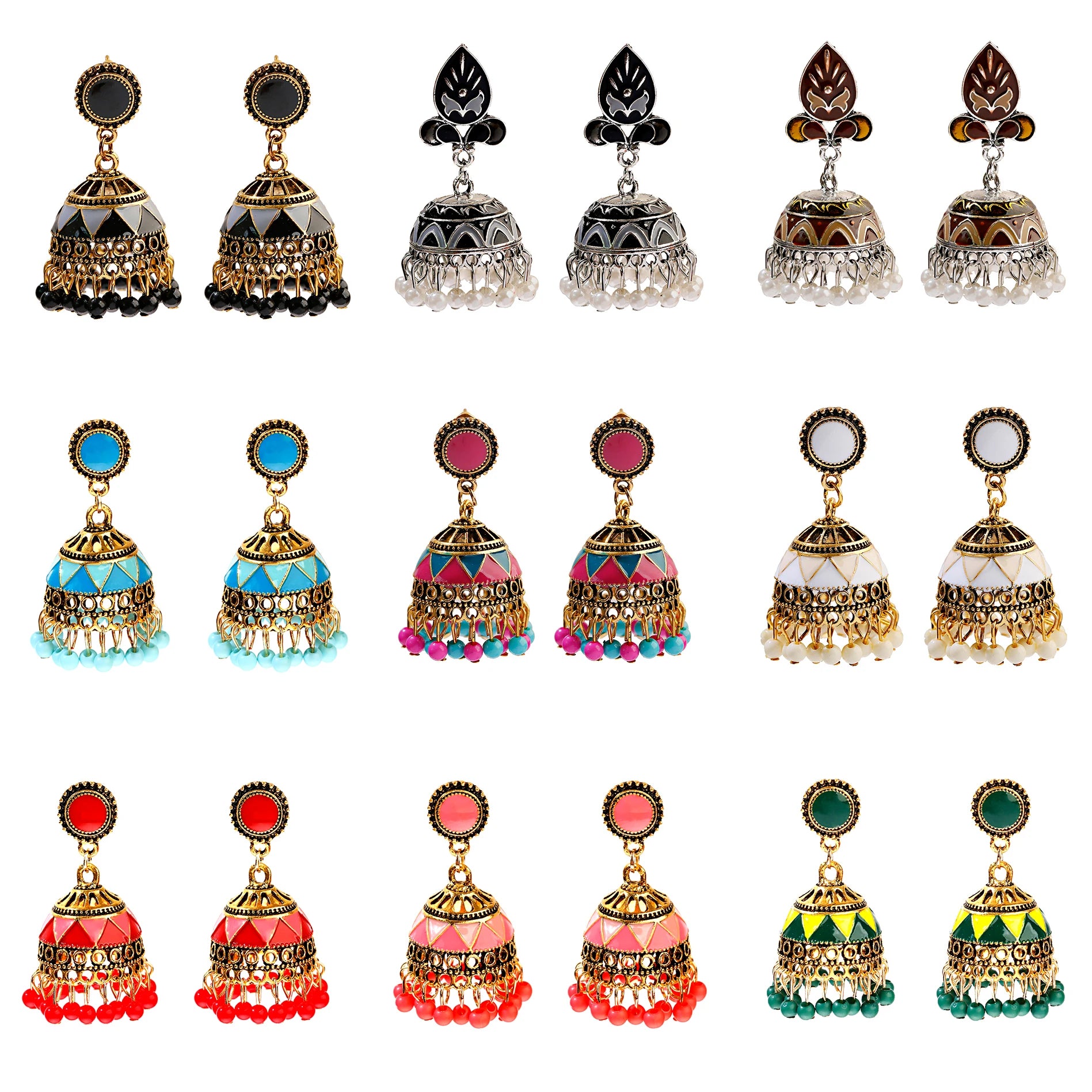 Douvei Fashion Gold Plated Bohemian Drop Enamel Pave Women Boho Stud Earrings Vintage Classic Jewelry Bell Shape Jewelry
