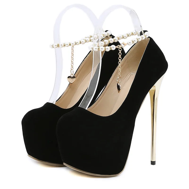 Hot Selling Pole Dance Women's Shoes 2022 Four Seasons Wind Pearl Chain 16cm High Heels