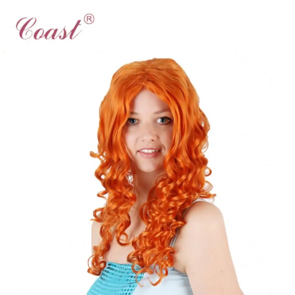 Long Curly Orange Wig for Women Synthetic Hair Wig with Natural Wave Cosplay Costume Wig Heat Resistant Fiber Party Stage
