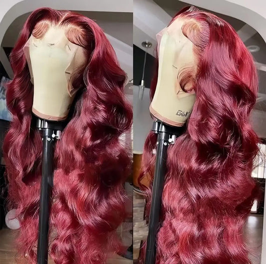 99J 13x4 Human Hair Body Wave Transparent Preplucked Lace Front Wig for Black Women Burgundy Wig Brazilin Virgin Human Hair Wig