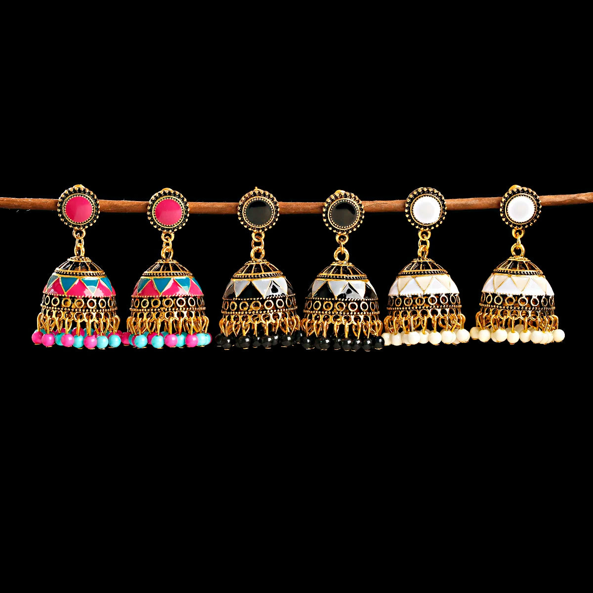 Douvei Fashion Gold Plated Bohemian Drop Enamel Pave Women Boho Stud Earrings Vintage Classic Jewelry Bell Shape Jewelry