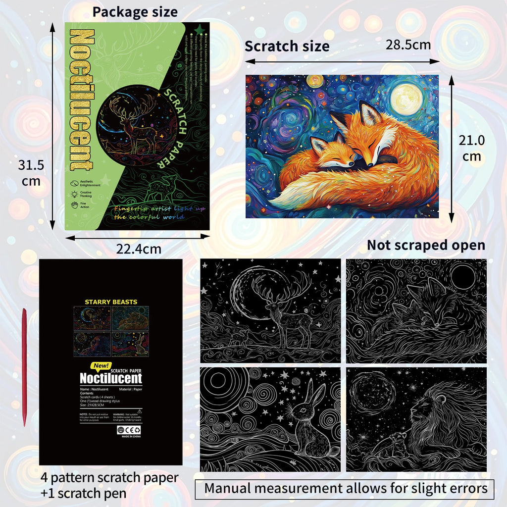 New Design Luminous Adults Scratch Painting Lion Rabbit Fox Starry Sky Kid Scratch Book DIY Children Kid Creative