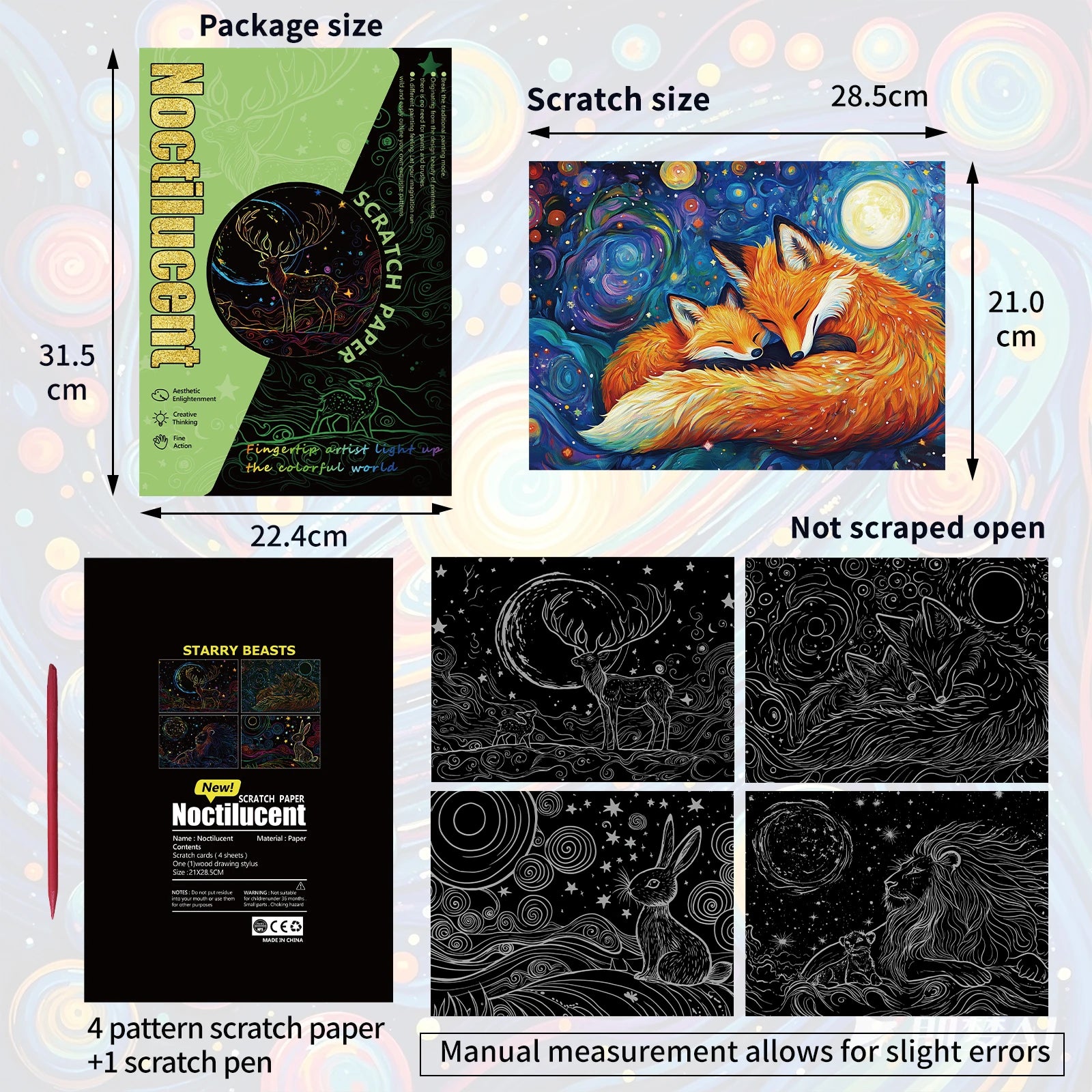 New Design Luminous Adults Scratch Painting Lion Rabbit Fox Starry Sky Kid Scratch Book DIY Children Kid Creative