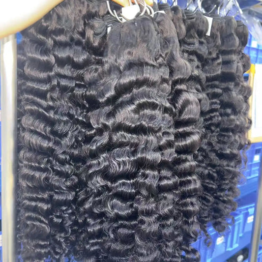 Natural Raw Burmese Curly Hair Bundles and Closure Set Virgin Human Hair Raw Burmese Curly Hair Bundles Loose Wave