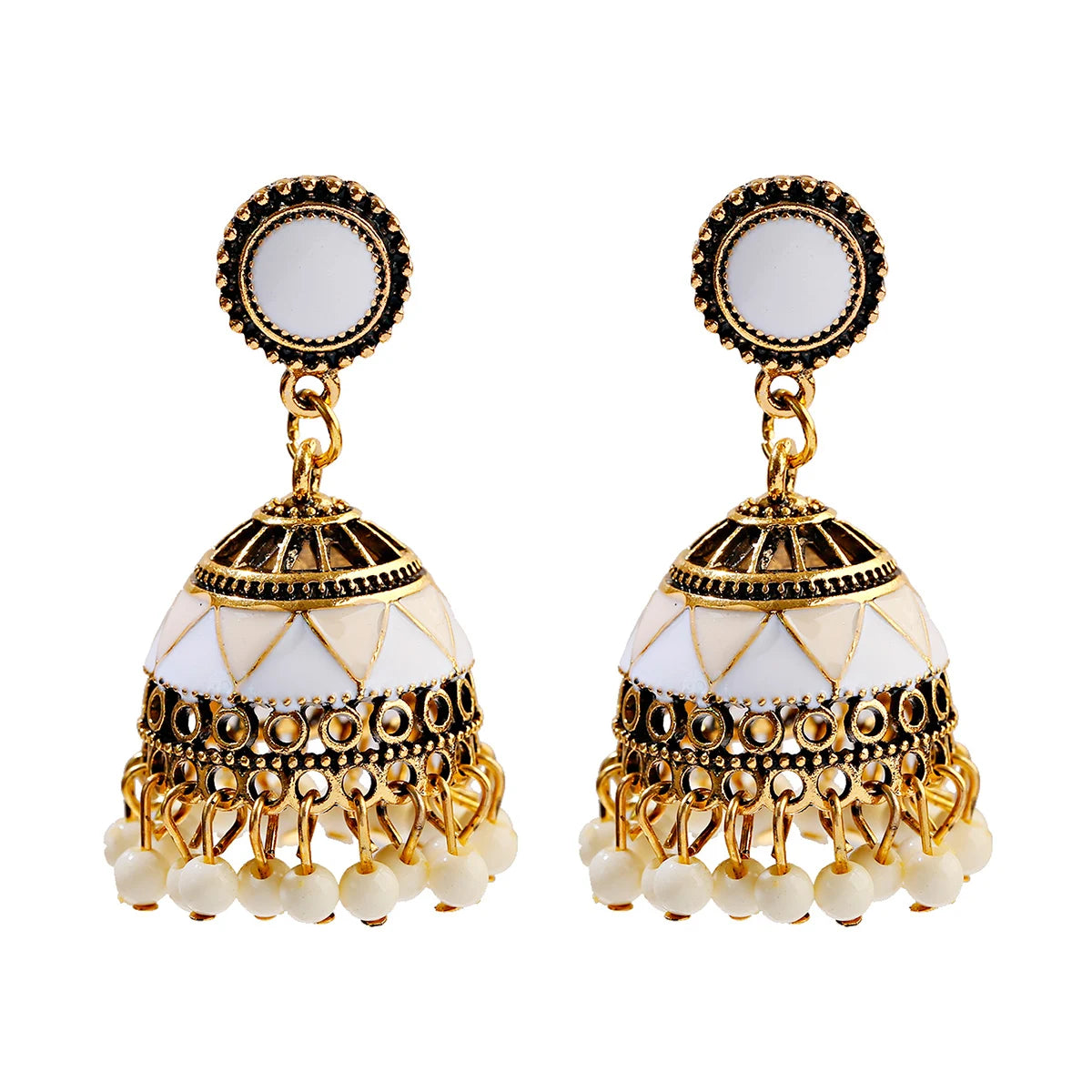 Douvei Fashion Gold Plated Bohemian Drop Enamel Pave Women Boho Stud Earrings Vintage Classic Jewelry Bell Shape Jewelry
