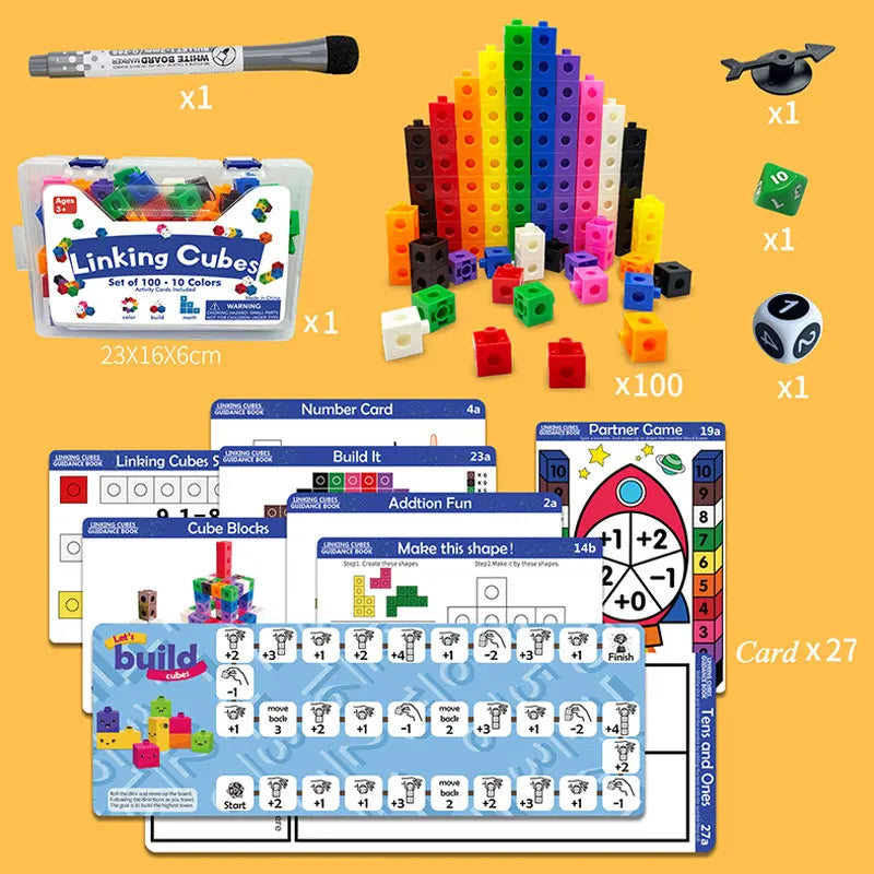 Montessori Rainbow Link Cubes Educational Toys Boxed Card Set Math Counting Learning Stacked Blocks Sensory Games Children Toys
