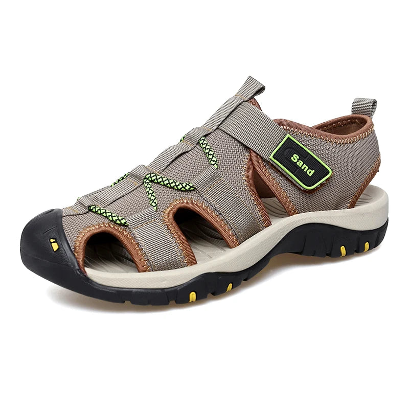 Factory Supply Large Size Feet Fly Mesh Upper Anti Slip Hand Made Sewing Men Closed Toe Summer Beach Sandals