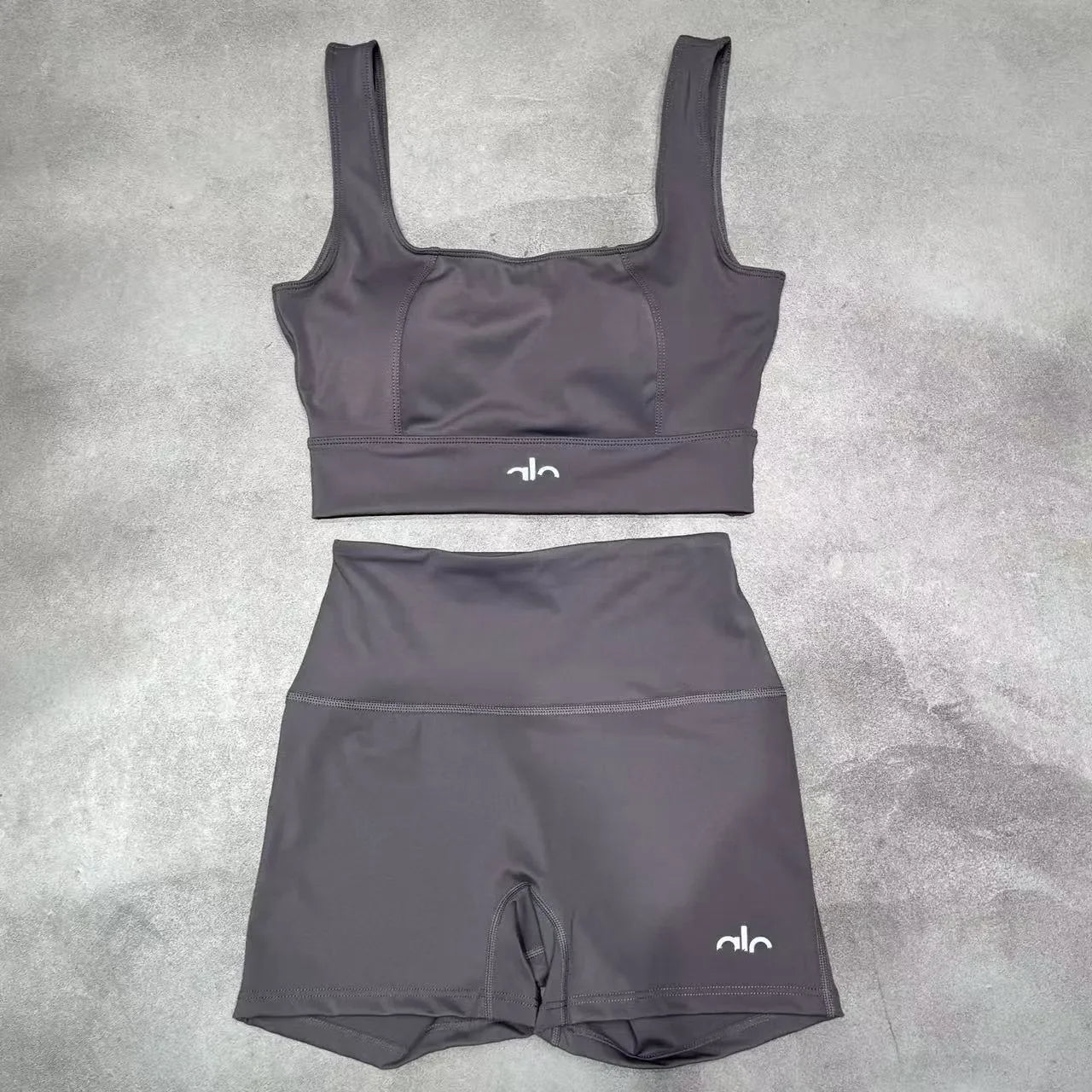 Women's High-Waisted Hip-Lifting Sports Set, Solid Pattern Sports Set,Fitted Yoga Set