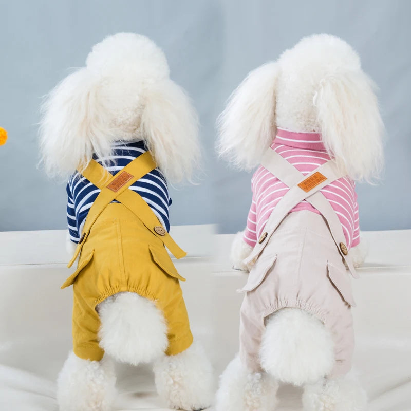 Trendy Pet Clothes Striped Dog Overalls for Small Breeds Breathable Dog Jumpsuit Spring and Autumn Outfit