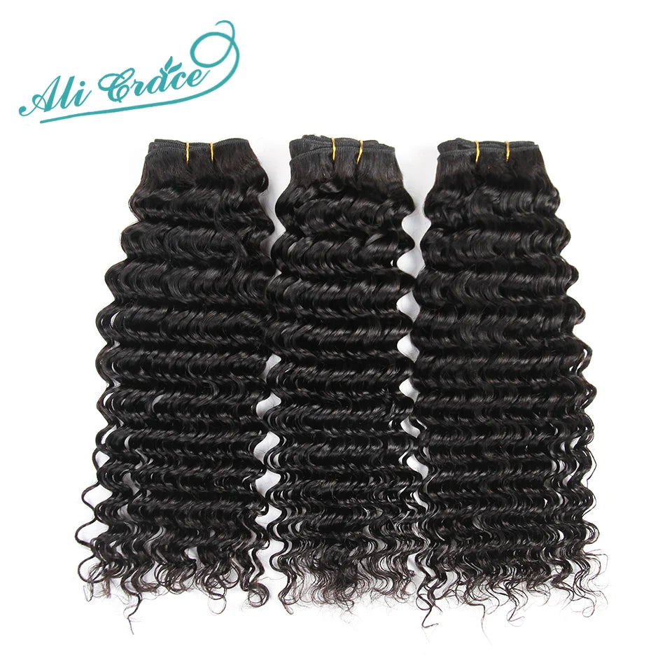 Brazilian Deep Wave Hair Bundles 100% Remy Human Hair Extensions 1 3 4 Bundle Deals ALI GRACE Deep Wave Human Hair Bundles