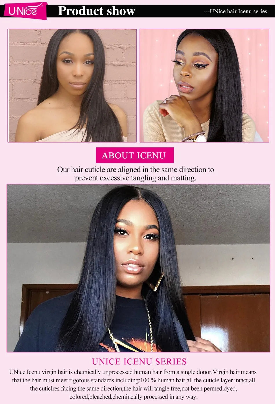 Unice Hair Brazilian Straight Hair Lace Frontal Closure With Bundles 4 PCS Human Hair Extensions Brazilian Hair Weave Bundles
