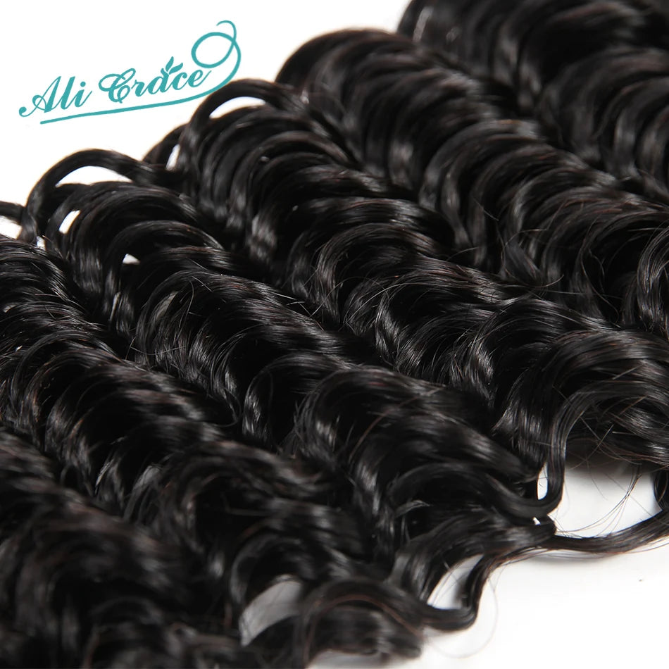 Brazilian Deep Wave Hair Bundles 100% Remy Human Hair Extensions 1 3 4 Bundle Deals ALI GRACE Deep Wave Human Hair Bundles