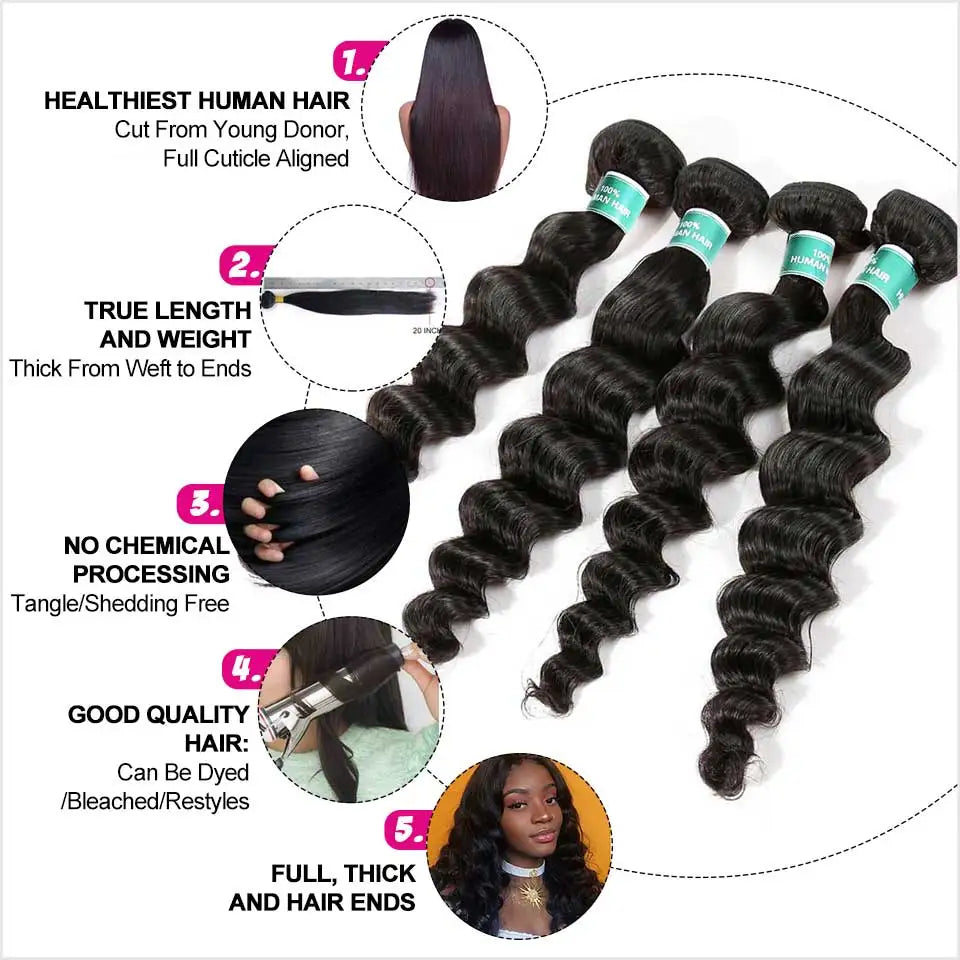 Ali Grace Hair Loose Wave Bundles with Frontal 13x4 Brazilian Hair Loose Wave 3 Bundles with Closure Ear to Ear Lace Frontal