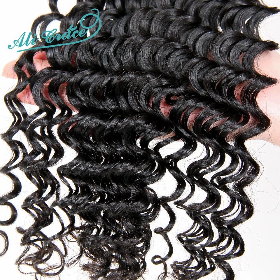 Ali Grace Hair Brazilian Deep Wave 3 Bundles 100% Brazilian Remy Hair 10-28 Inch Deep Curly Brazilian Human Hair For Black Women