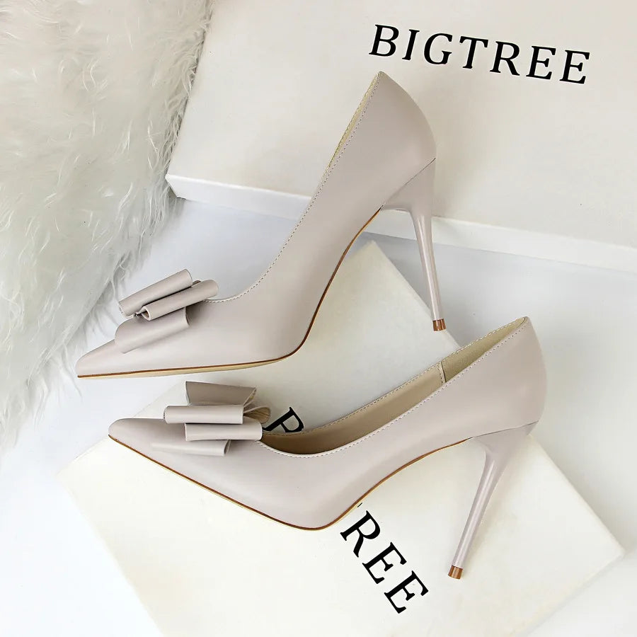Bigtree Talon Custom New Fashion Candy Color Bow Design Trendy Shoes Sexy Pump Stiletto Heels for Ladies and Women