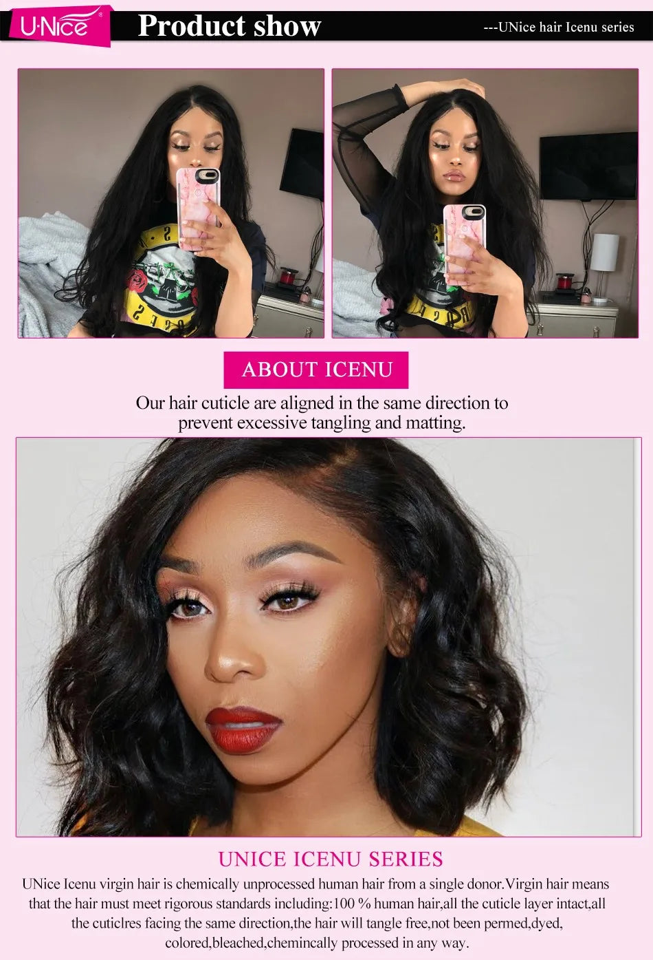 UNice Hair Brazilian Loose Wave Hair Extension 3 PCS 100% Human Hair Bundles Remy Hair Weave 16-26 Inch Natural Color