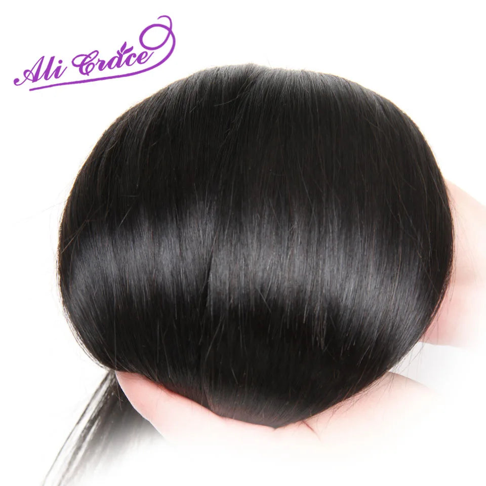 Ali Grace Peruvian Human Hair 3 Bundles With 4x4 Lace Closure 100% Remy Straight Hair Weave Peruvian Straight Hair With Closure