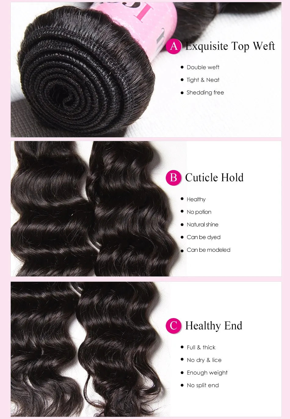 Unice Hair 3PCS Natural Wave Peruvian Hair Bundles 100% Human Hair Weaves 8"-26" Natural Color Remy Hair Extension Free Shipping