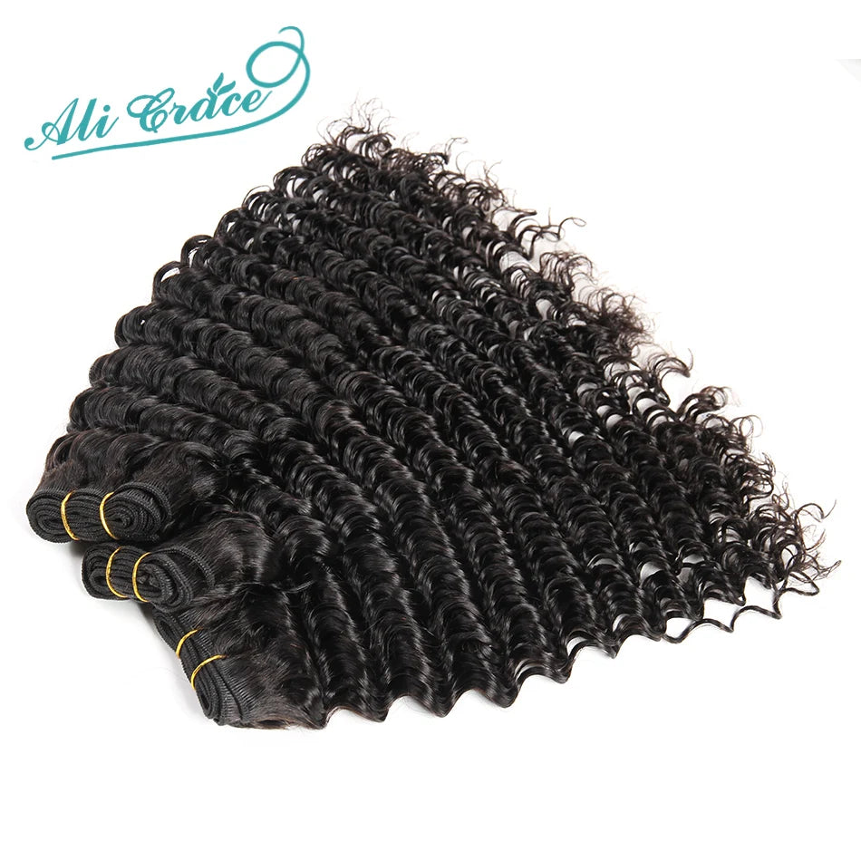 Brazilian Deep Wave Hair Bundles 100% Remy Human Hair Extensions 1 3 4 Bundle Deals ALI GRACE Deep Wave Human Hair Bundles