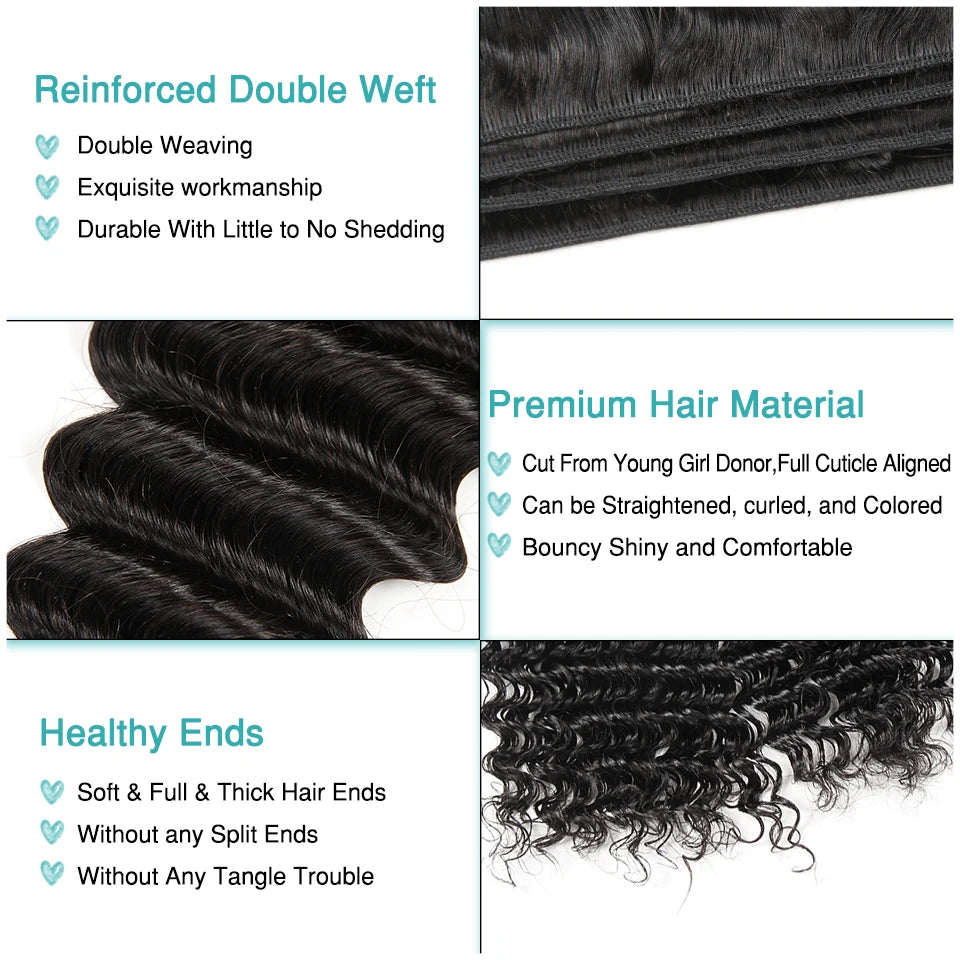 Brazilian Deep Wave Hair Bundles 100% Remy Human Hair Extensions 1 3 4 Bundle Deals ALI GRACE Deep Wave Human Hair Bundles