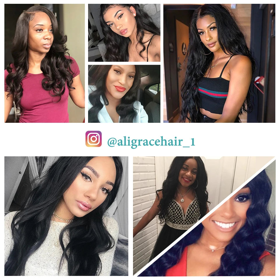 Ali Grace Hair Malaysian Body Wave Human Hair Extensions 3 Bundles Deal 12-28 Inch 100% Remy Human Hair Weave Natural Color