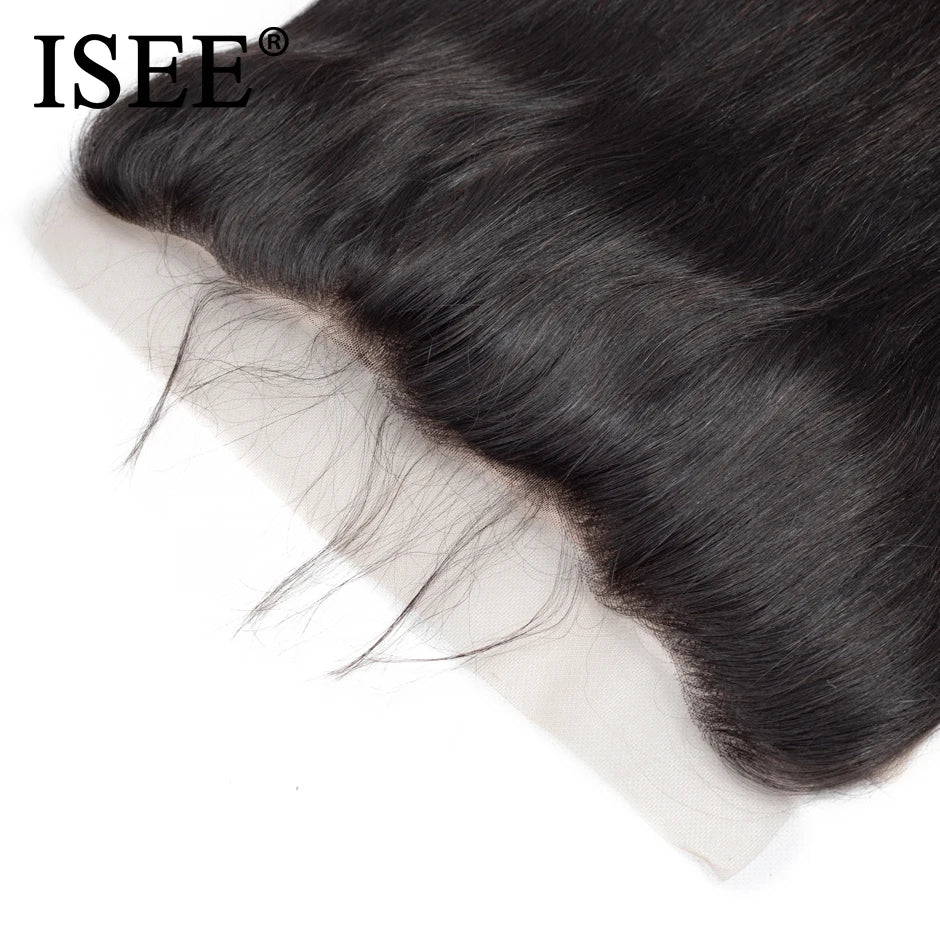 ISEE HAIR Brazilian Straight Lace Frontal Closure 13*4 Ear to Ear Free Part Frontal 130% Destiny Remy Hair can be dyed