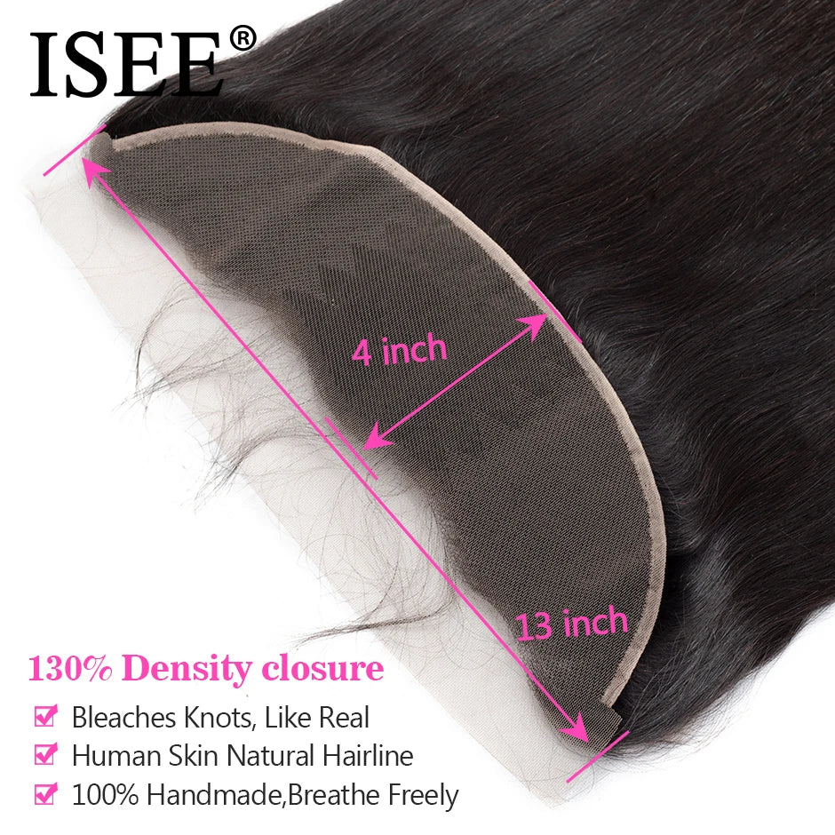 ISEE HAIR Brazilian Straight Lace Frontal Closure 13*4 Ear to Ear Free Part Frontal 130% Destiny Remy Hair can be dyed