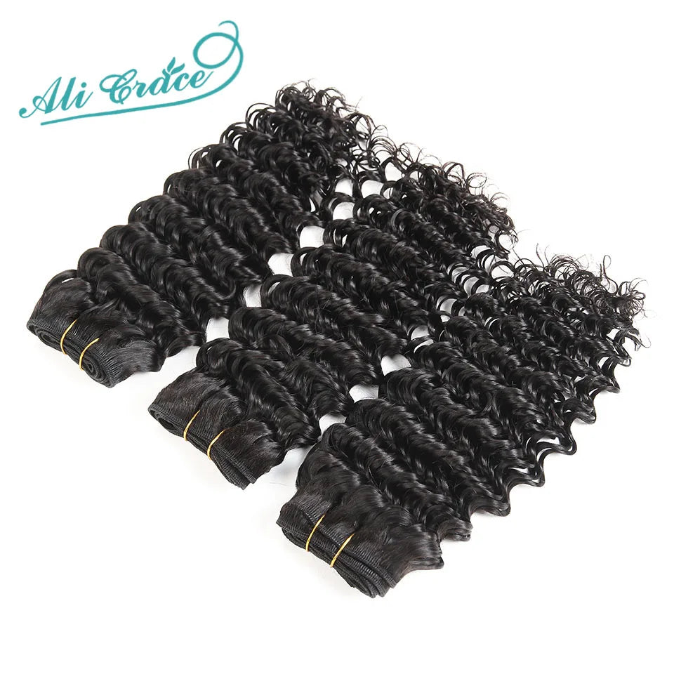 Ali Grace Hair Brazilian Deep Wave 3 Bundles 100% Brazilian Remy Hair 10-28 Inch Deep Curly Brazilian Human Hair For Black Women