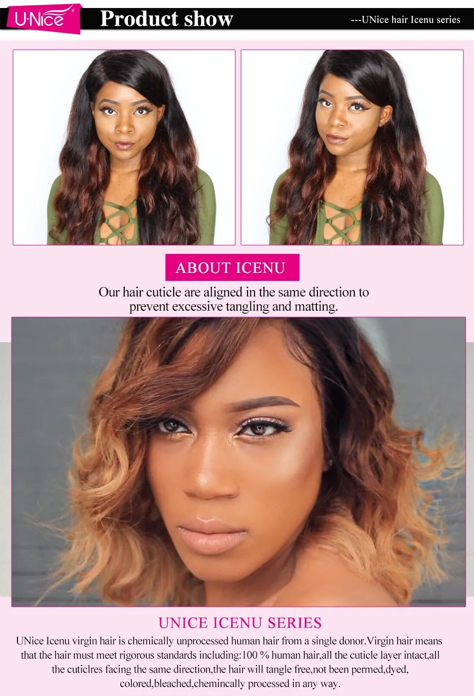 UNICE HAIR Ombre Hair Bundles Brazilian Body Wave 3 Bundles 100% Human Hair Weaves Remy Hair Extension 16-26inch Free Shipping