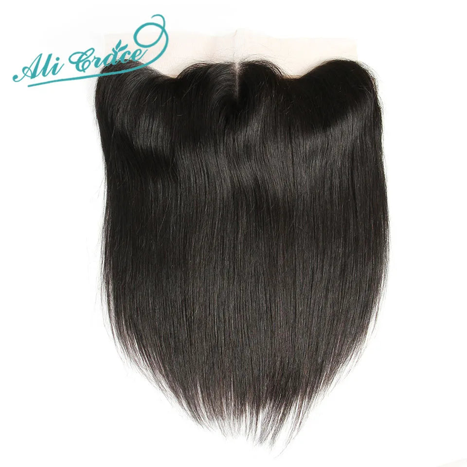 Ali Grace Straight 13x4 Transparent Lace Frontal Brazilian Human Remy Hair Frontal Pre Plucked with Baby Hair Bleached Knots