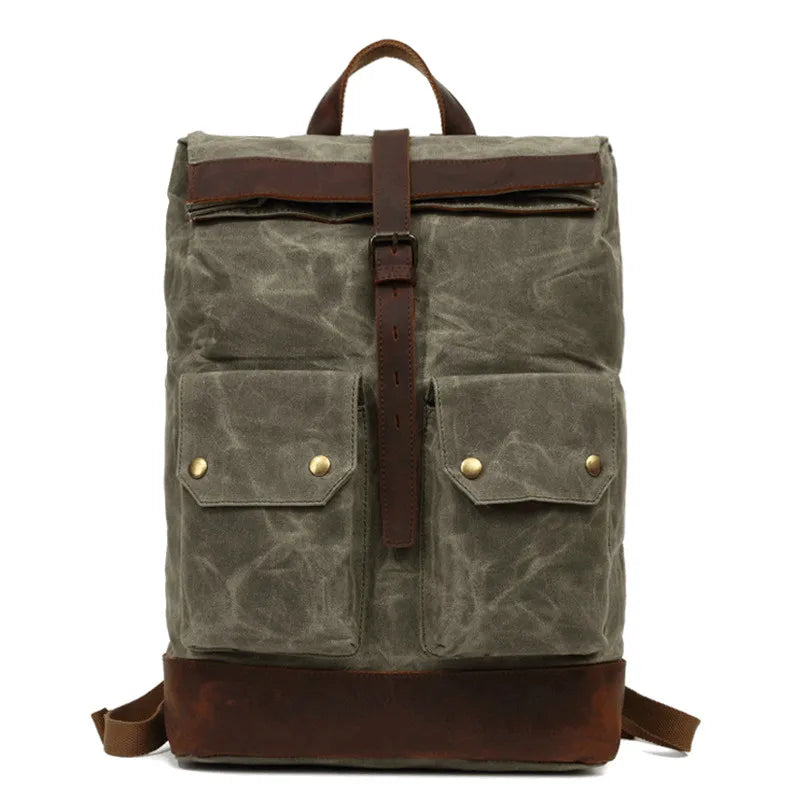 MUCHUAN 2303 Waxed Canvas Leather Backpacks for Men Wholesale Roll Top Hiking Camping Rucksack Knapsack Bags