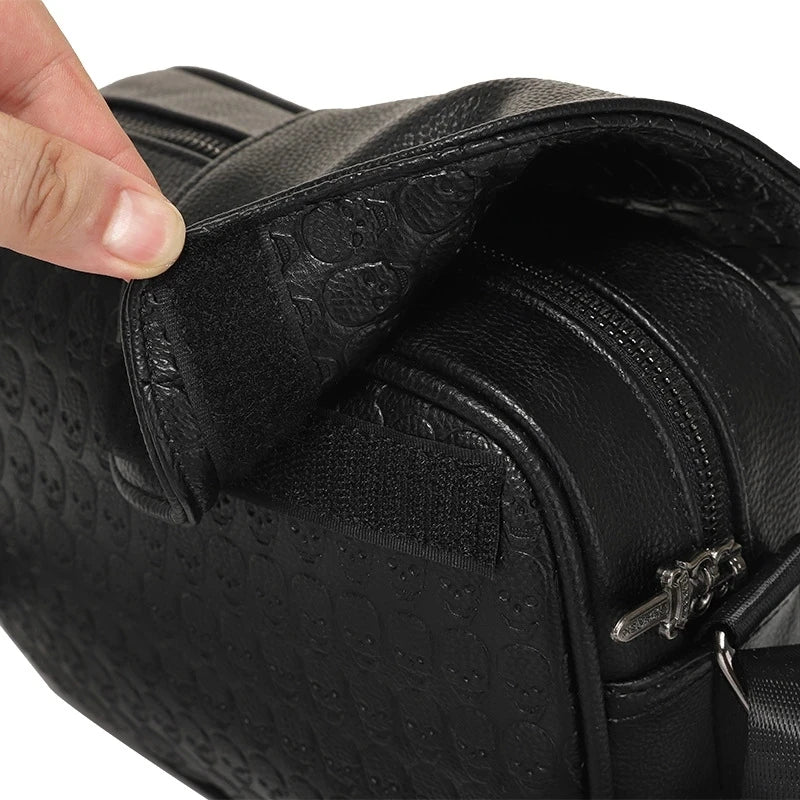 Rock Style Men's Crossbody Bags Square Satchels  Fashion Men Shoulder Messenger Bag Ghost Head Embossed Leather Crossbody Bag