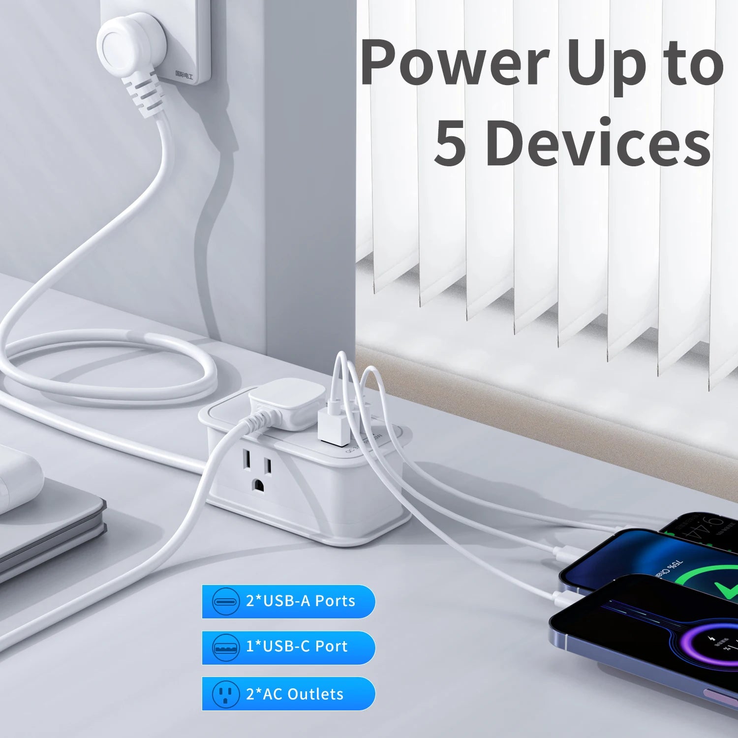 Portable Mini Size Type C PD20W Travel Socket Europe Standard Power Strip With Wrapping Extension Cord