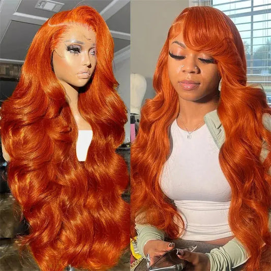 #350 Ginger Orange Color 13x4 Lace Front Body Wave Remy Hair Wig Pre Plucked HD Lace Frontal Human Hair Wigs for Women