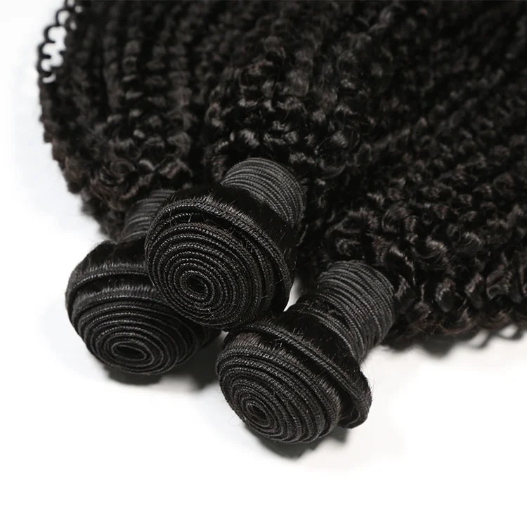 Kinky Curly Hair Bundles With Closure 100% Natural Human Hair Weave Bundles Remy Hair Extensions Natural Black