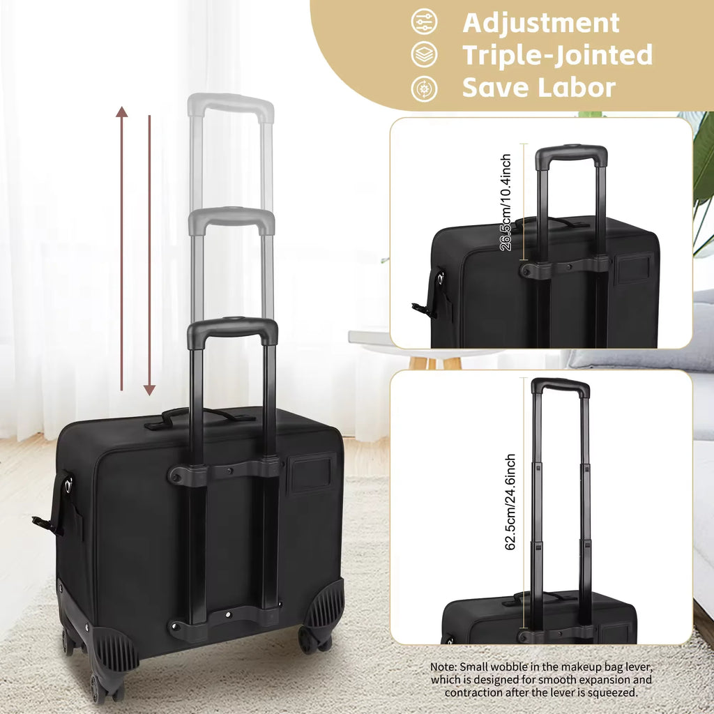 Relavel Professional 4 in 1 Black Canvas Rolling Artists Makeup Cases Travel Trolley Case with 7 Small Bags Cosmetic Cases