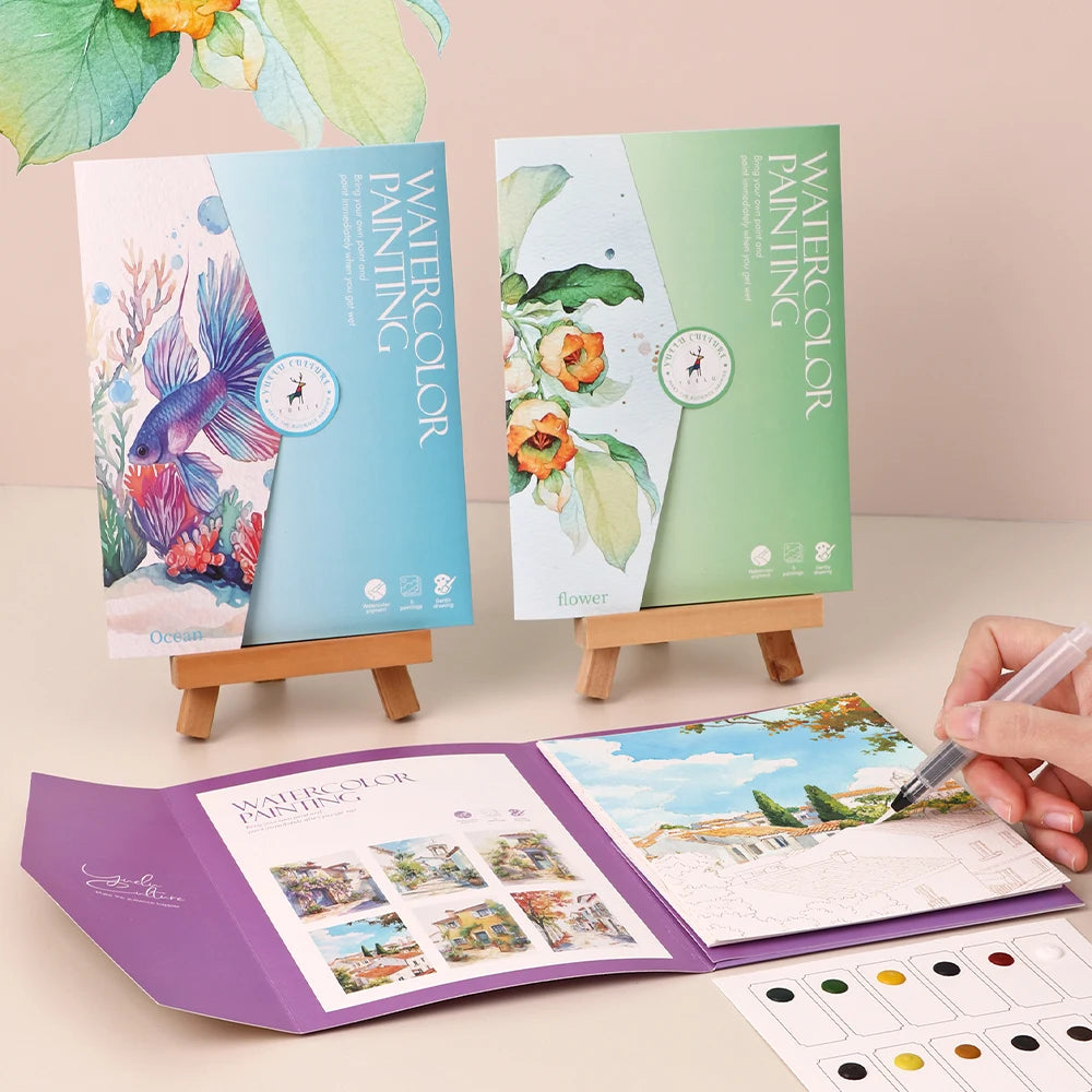 YUELU Creative DIY Watercolor Coloring Paper 7.48*5.67inch Suitable for Beginners' Watercolor Graffiti Painting with Pigments