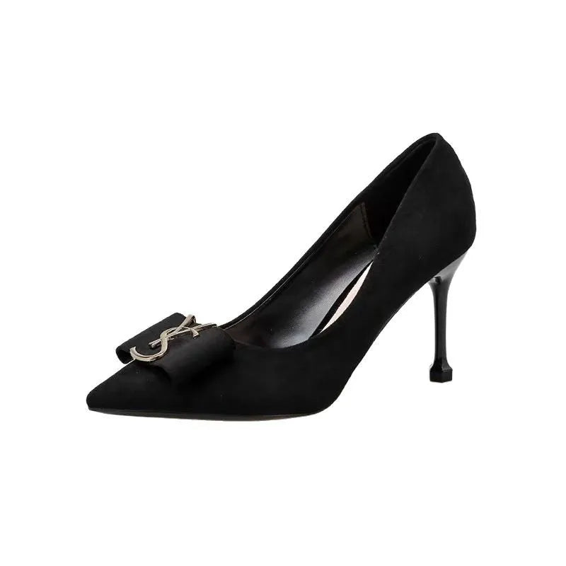 Soft Leather Small-heeled High-heeled Shoes Women's New Spring All-match Shallow Pointed Toe Medium-heeled Stiletto Shoes