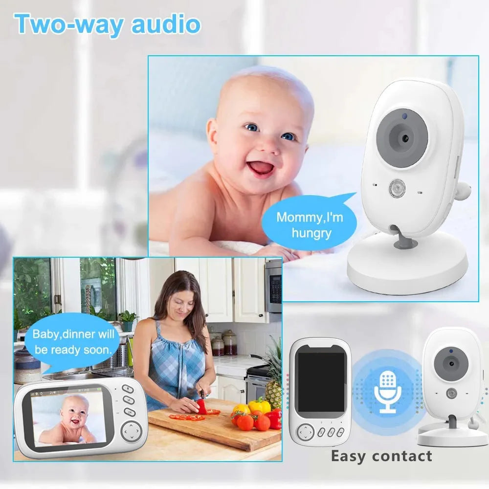 Plastic Baby Monitor with Camera and Audio 3.5" Screen Portable Night Vision 2-Way Audio Temperature Sensor