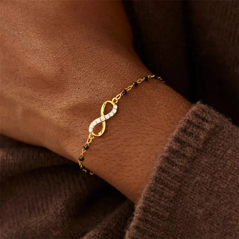 Dropshipping European and American Lucky 8 Sign Adjustable S925 Sterling Silver Drop Glue Enamel Infinity Bracelet for Women