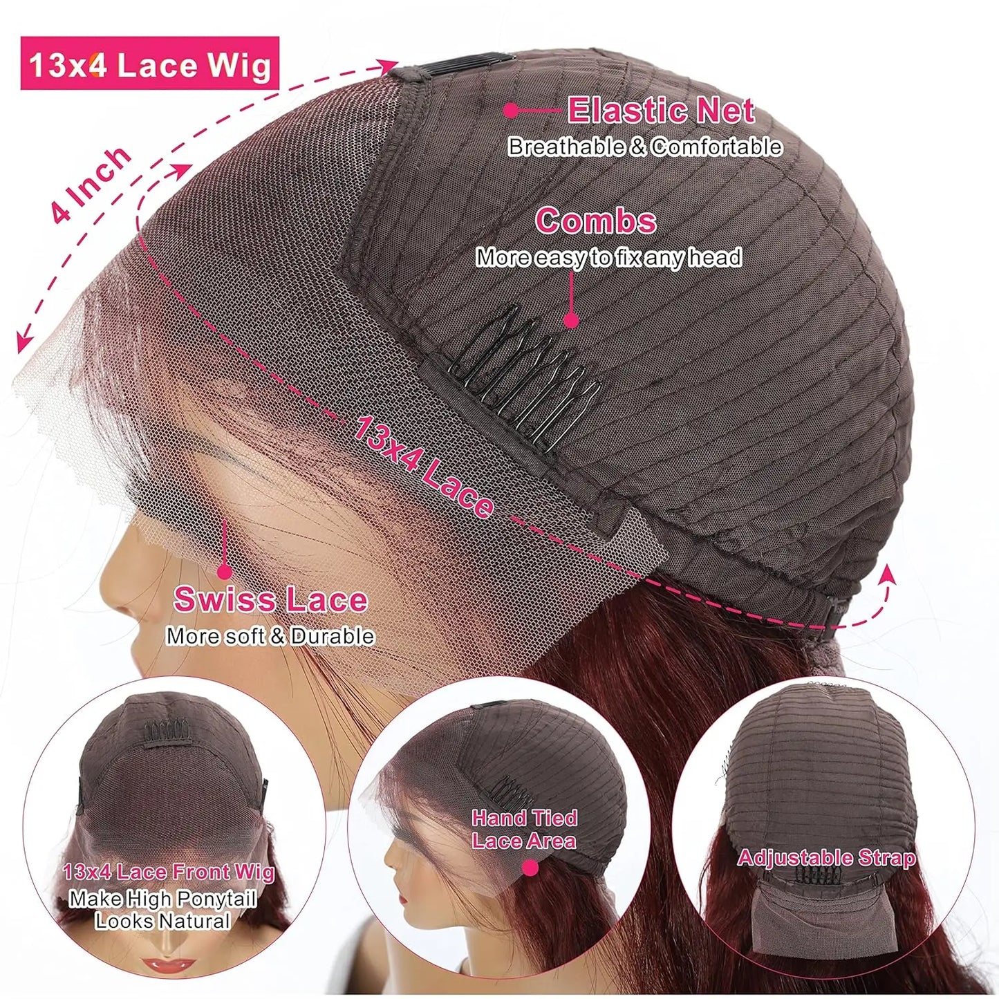 99J 13x4 Human Hair Body Wave Transparent Preplucked Lace Front Wig for Black Women Burgundy Wig Brazilin Virgin Human Hair Wig