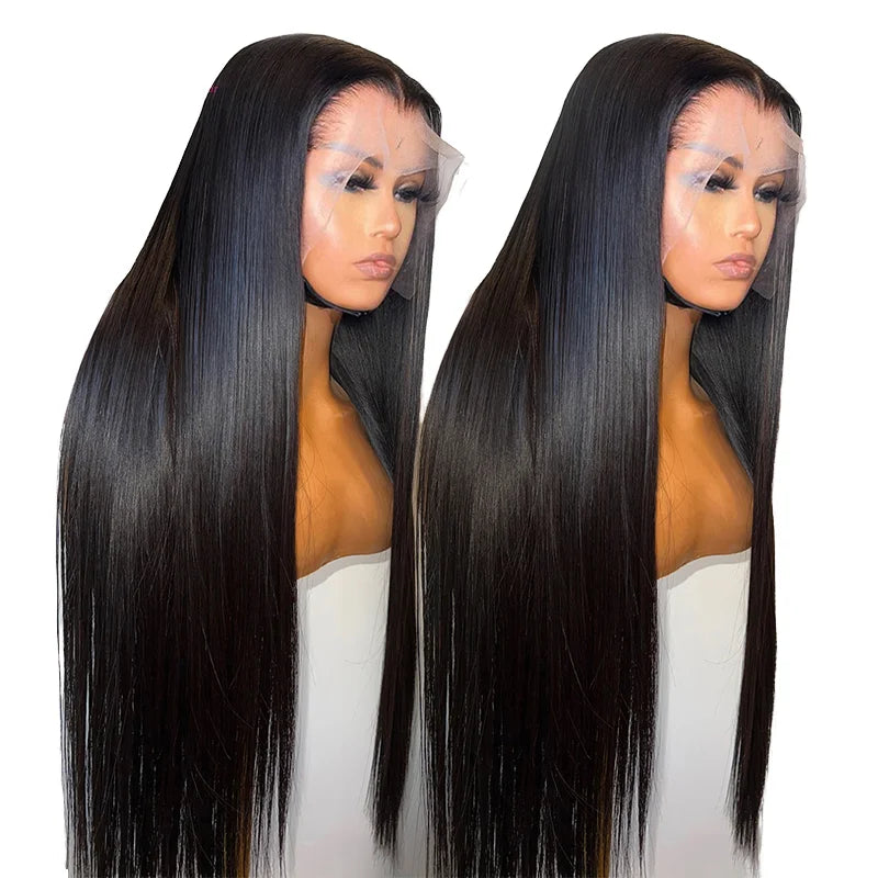 FX-HA07 Premium Blend Hair Wig Long Straight Black High Quality HD Invisible Transparent 13*4 Lace Frontal Wig Lace Front Wigs