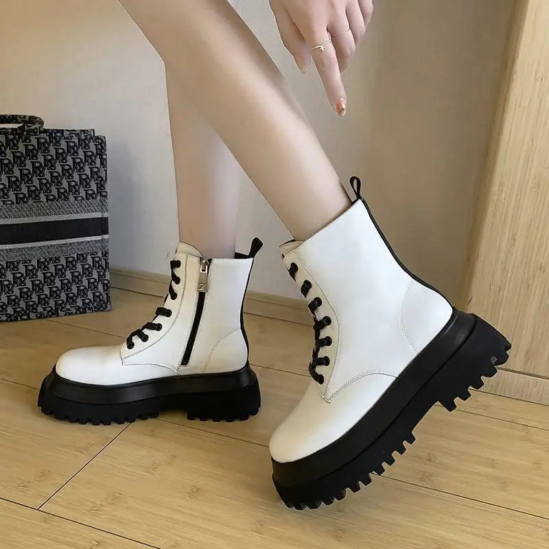 YiXin Fall Winter Boots for Women 2022 Thickened Warm Soft Side Zipper Plain Color Leather Boots Women Shoes