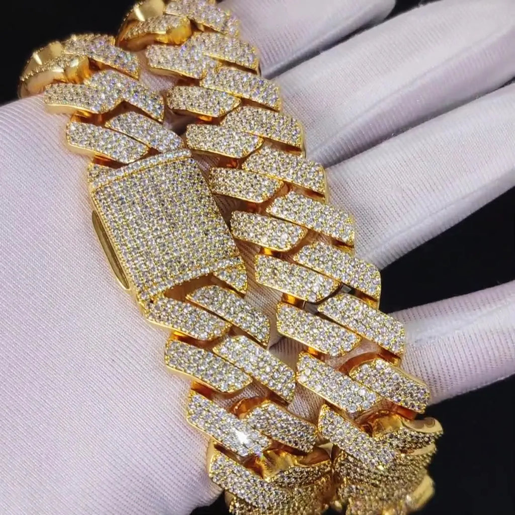 Men's Luxury 18K Gold Plated Cuban Bracelet Hip Hop Bling Style Diamond CZ Iced 20mm Geometric Zircon Main Stone Rhodium Plated