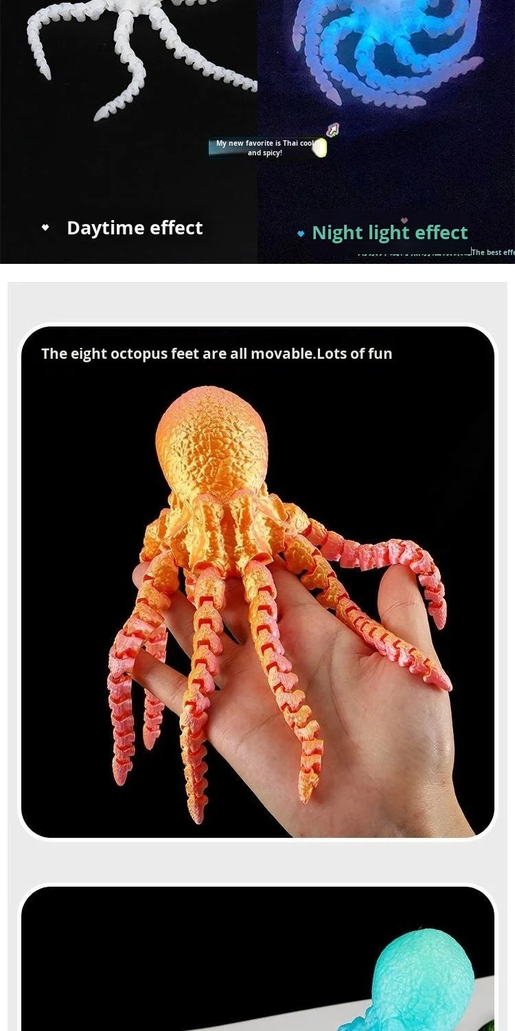 Wholesale 3D Printed Octopus Squid Animal Models with Movable Joints Customizable OEM Children's Toys Made of Plastic
