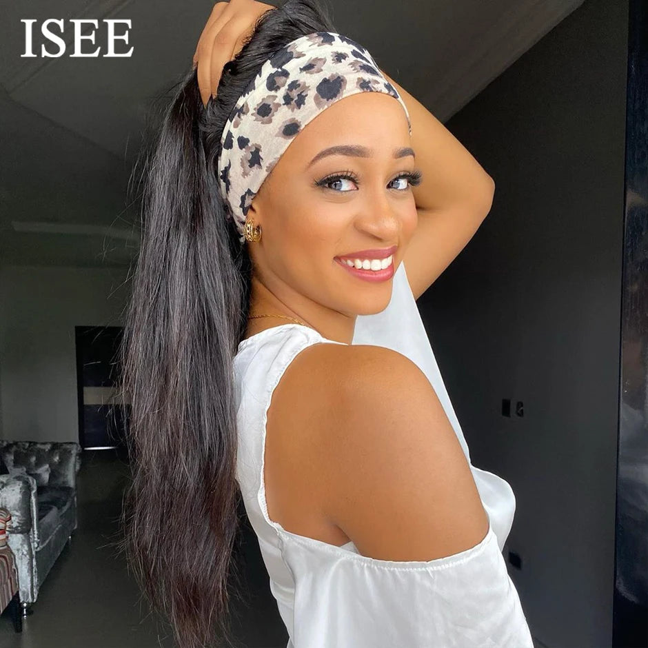 Straight Headband Wig Human Hair Wigs 180% Density Brazilian Straight Hair Wig ISEEHAIR Full Machine Made Wig For Black Women