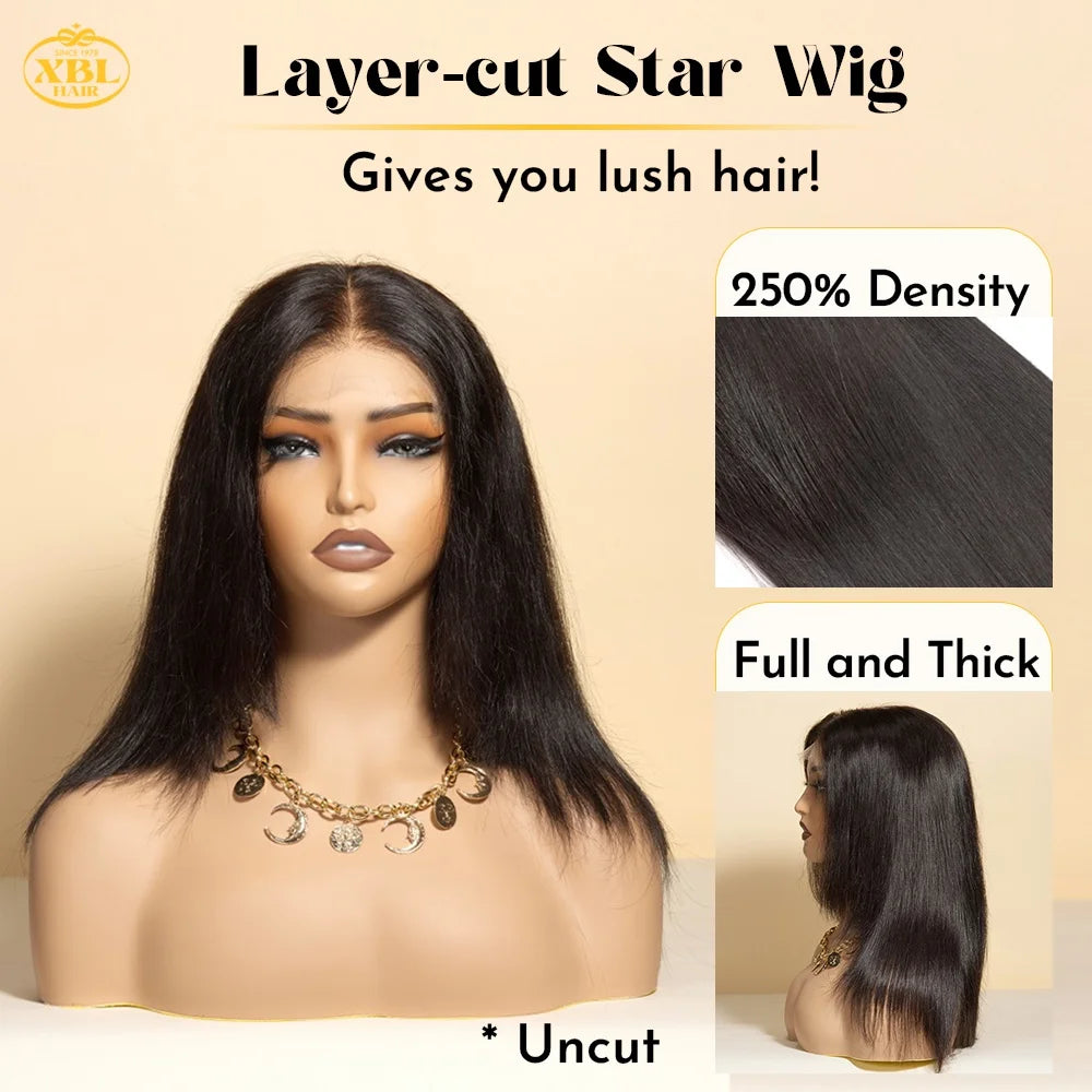 Free Shipping Straight 16 18 20" 5x5 hd Lace Closure Glueless Wigs Layered bob Cuticle Aligned Raw Virgin Hair Wig on Hair Salon