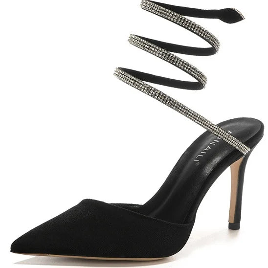 New Arrivals Styles Customized Rhinestone Crystal Sexy Women's High Heel slippers Fashion Ladies Thin Heel Tip Shoes for Women